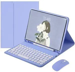 YEEHi Keyboard Case Mouse for iPad Air 13 inch M3/M2, iPad Pro 12.9 inch (6th/5th/4th/3rd Generation) Case with Detachable Color Keyboard Round Key Cute Candy Color (Purple)
