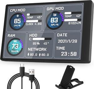 PC CPU Data Monitor, 5in IPS USB Mini Screen Computer Sensor Panel Display Temperature Monitor for AIDA64 PC CPU Data Monitor, Only Support for Windows System
