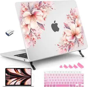 Tuiklol Case for 2025 2024 2023 2022 MacBook Air 13.6 inch Model M4 A3240 / M3 A3113 / M2 A2681, Bracket Hard Shell Case with Keyboard Cover for MacBook Air 13.6 Cover, Pink Big Flower