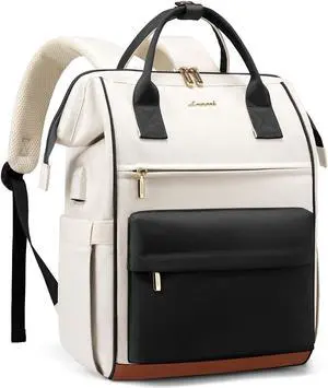 LOVEVOOK Laptop Backpack for Women 17.3 Inch, Travel Backpack with USB Charging Port Large Capacity Laptop Bag, Waterproof Bag for Business College Airline Approved Work Backpack(White Black)