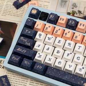 133 Keys Blue and White Keycaps, Cherry Profile PBT Keycaps, Cherry Mx Dye Sub Keycaps Set, Custom Mechanical Keyboard Keycaps, Cool Keycaps for Mechanical Keyboard