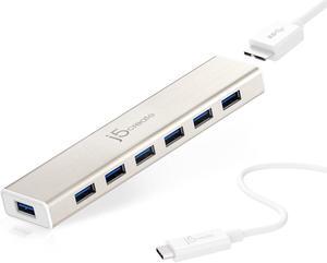 j5create USB Type-C to 7-Port USB 3.0 Data Hub with 3 ft Extended Cale [20W Power Adapter Included] for Mac, MacBook, Windows, Laptop, Surface, XPS, Chromebook, PC (JCH377)