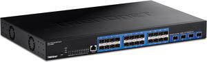 TRENDnet 28-Port Layer 2 Managed SFP Switch with 10G SFP+ Ports, TL2-F70284, 24 x Gigabit SFP Ports, 4 x 10G SFP+ Ports, Web Based Management, 128Gbps Switching Capacity, Lifetime Protection, Black