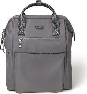 Baggallini Soho Backpack - Travel Laptop Backpack for Women - Lightweight Water-Resistant Luggage Bag, Smoke/Faux Python
