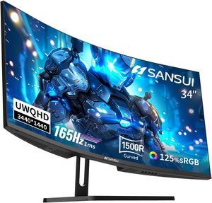 SANSUI 34-Inch Curved Gaming Monitor UWQHD 3440 x 1440 165Hz Curved 1500R - PIP/PBP, 1ms(MPRT), HDR, 300nits, sRGB 125%, DCI-P3 95%,FreeSync,HDMI2.1(TMDS) x2,DP1.4 x2(ES-G34C5 DP Cable Included)