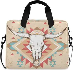 DerlonKaje Laptop Bag 15.6 inch, Waterproof Laptop Case with Strap, Protective Laptop Carrying Case for Women&Men, Western Cow Skull