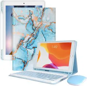 LAMA Wireless Keyboard Case with Mouse for iPad 10.2" 9th 8th 7th Generation, Detachable Bluetooth Keyboard with Pencil Holder for iPad 10.2 Inch/iPad Air 10.5"(3rd Gen)/iPad Pro 10.5 in, Marble Blue