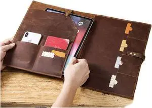 Leather Sleeve for iPad Pro 12.9" with Pencil Holder & Card Holder - Handmade from Genuine Leather (Cover, Bag, Case, Protection)