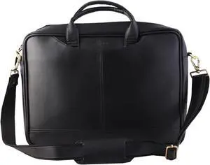 Mysa Vegan Leather Vintage Messenger Crossbody Shoulder Briefcase Bag for Office Work Fits 14.5" Computer Laptop for Men Women (Black)