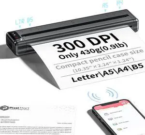 PhoFuta Portable Printers Wireless for Travel,Q302 WiFi Inkless Thermal Printer with Reverse Charging, Phone Printer Supports US Letter/A4/B5/A5, Bluetooth Printers for Home Use Office,300DPI