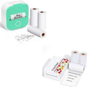 Ponek Pocket Sticker Printer - T02 Black On White Self-Adhesive Paper, Thermal Paper 50mm x 3.5m, 3 Rolls, Keep for 10 Years,T02 Gree Mini Sticker Printer for Journal, Notes, Memo