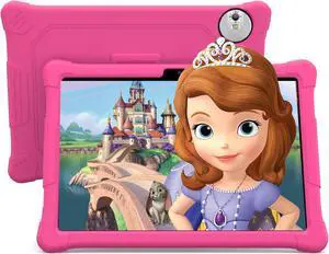 POWMUS Kids Tablet, 10.1 inch Tablet for Kids 19GB RAM 128GB ROM Android 13 Toddler Tablet with 8000mAh,Bluetooth, WiFi, GMS, Parental Control, Dual Camera, Shockproof Case, Educational Games-Pink