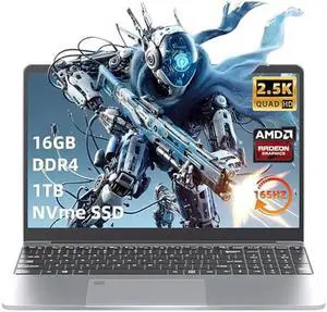 Svikou [Win 11/Office 2019 15.6'' 2.5K FHD Display (2560 * 1440), 165Hz Gaming Laptop,8-core AMD R7 5700U (up to 4.3GHz), LPDDR4 16G RAM 1TB NVMe SSD, Backlit KB/Type-C/5000Mah Battery Life, Gray