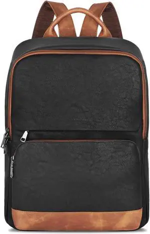 SYTRAH Leather Backpack for Women, Vintage 15.6 inch Laptop Backpack Purse for Women, College Casual Backpack Ladies Computer Backpack for Travel Business Work Black Brown