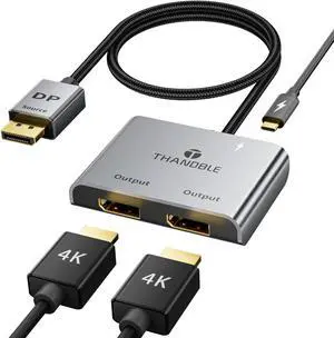THANDBLE DisplayPort to Dual DisplayPort Adapter (4K@60Hz) Display Port 1 in 2 Out Splitter for Dual Monitor Extended Display, MST DP to 2 DP Adapter for PC, Graphics Card