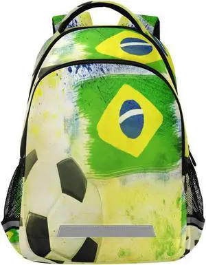 Vozoza Soccer Ball Of Brazil Backpack for Girls Kids Boys School Bookbags,Student Laptop Backpack Carrying Bag Casual Lightweight Travel Sports Day Packs
