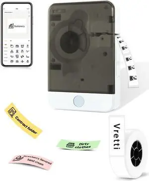 vretti Label Maker Machine with Tape, Mini Label Maker, Easy to use, Suitable for Multi-Types of Labels, A Good Home Helper,Clearly Prints for Organizing Office, Home, Kitchen, Schooll(Brown)