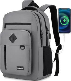 WINDARS Backpack for Men and Women, Casual School Backpack Teen Boys and Girls Lightweight 17.3 Inch Laptop Bookbag with USB Charger for College Work Travel (Dark Gray)