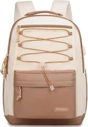 WINDARS School Backpack for Teens Girls, Aesthetic College Backpack Large Bookbag for Women Students Fashion 17 Inch Laptop Bag for Work Travel (Khaki Beige)