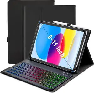 XCHYTECHER Universal Tablet Keyboard Case for 9.7",10.1",10.2",10.5",10.9",11" Tablets, 7 Color Rainbow Backlit Removable Keypad with Pen Holder for Android 10.1 inch Tablet (Black)