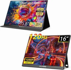 WUAWE 16" Portable Monitor & Portable Gaming Monitor with Built-in Stand