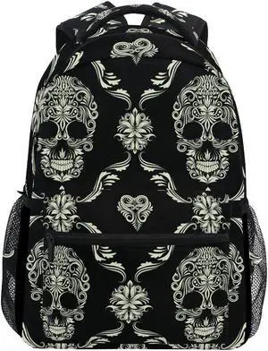 ZZKKO Sugar Skull Day of the Dead Boys Girls School Computer Backpacks Book Bag Travel Hiking Camping Daypack