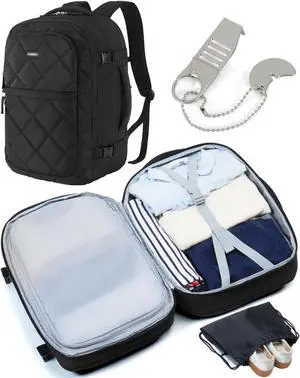 BAGSMART Travel Backpack for Women, 30L Flight Approved Carry on Backpack with Door Lock, TSA Personal Item Backpack with 15.6 Inch Laptop Compartment & Shoe Bag, Weekender Suitcase for Travel, black