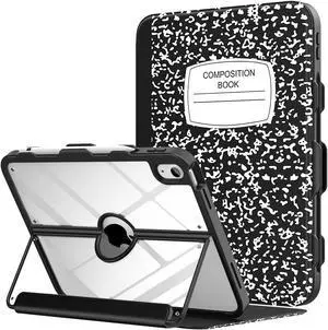 MoKo for iPad 11-inch (A16) 11th Generation Case 2025/ iPad 10th Generation Case with Pencil Holder 2022 10.9 inch, Built-in Screen Protector Clear Back, Multi Angle Viewing Stand, Notebook Black