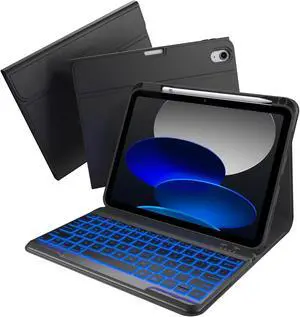 typecase Folio Keyboard Case for iPad 10th Generation 2022 (10.9"), 7-Color Backlit, Magnetic Wireless Detachable, Thin & Light, Pencil Holder, Black