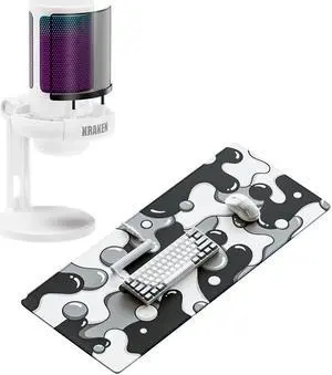Kraken XXL Drip Black & White Mouse Pad Gaming Mousepad + Kraken Echo RGB Gaming Microphone