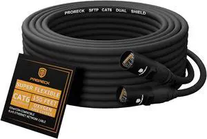 PRORECK SFTP CAT6 Dual Shielded Ethernet Cable with EtherCON RJ45 Connectors,150ft, High-Speed, Ideal for Pro Sound Systems, Studio, and Live Performances (PR-C6B-150)
