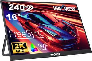 InnoView 16" 2K 240Hz Portable Monitor, 133% sRGB Portable Gaming Monitor Laptop Monitor Built-in 180deg Adjustable Stand Type-C HDMI IPS Eye Care External Second Screen for PS4 PS5 Switch Xbox PC