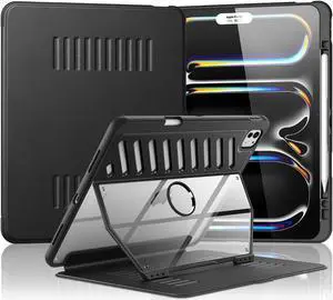 MoKo for iPad Pro 13 inch Case 2024 with Built-in Pencil Holder, [10 Strong Magnetic Viewing Angles, Shockproof, Protective, Clear Back Cover] Military Rugged Case for iPad Pro 13 2024, Black
