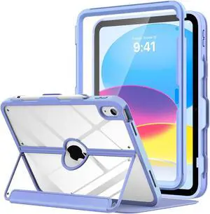 MoKo for iPad 11-inch (A16) 11th Generation Case 2025/ iPad 10th Generation Case with Pencil Holder 2022 10.9 inch, Built-in Screen Protector Clear Back, Multi Angle Viewing Stand, Lavender