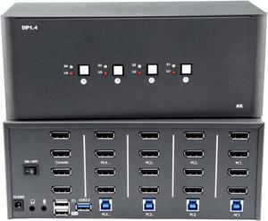 KVM Switch 4 Monitors 4 Computers, 8k Displayport Switch with USB 3.0, Jack, 4 Computers Share a Set of Keyboard, Mouse, Support Windows/Mac/Linux (Quad Monitor)