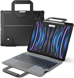 Nillkin Carry Go Keyboard Case for iPad Pro 12.9 (3rd/4th/5th/6th Gen) with Handle, iPad Air 13 inch(M2) Rugged Case with Detachable Keyboard, Magic Trackpad, 7 Colors Backlit, Camera Cover, Black