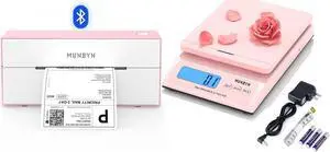 MUNBYN Bluetooth Thermal Label Printer, 4x6 Shipping Label Printer+Shipping Scale, Accurate 66lb/0.1oz Postal Scale with Sweet Pink Style