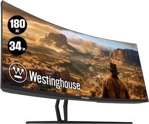 Westinghouse 34 Inch Curved Ultrawide Gaming Monitor, 180Hz, AMD FreeSync Support, Low Motion Blur, 1500R Curve, 3440 x 1440, for PC Gaming with Built in Speakers, 2X DisplayPort, 2X HDMI