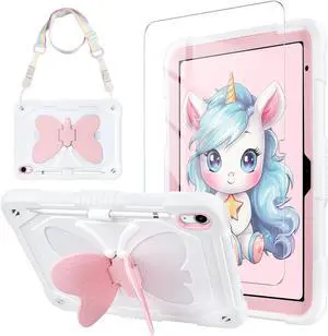 WESADN for iPad 10th Generation Case 2022, for iPad (A16) 11th Generation 11 Inch 2025 with Screen Protector Butterfly Kickstand Keychain Pencil Holder Cover for iPad 10 Case Girls Kids Pink White
