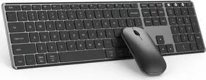 seenda Bluetooth Keyboard and Mouse Combo (USB + Dual BT), Multi-Device Rechargeable Wireless Bluetooth Mouse and Keyboard, Compatible for Win 7/8/10, MacBook Pro/Air, iPad, Tablet - Black Gray