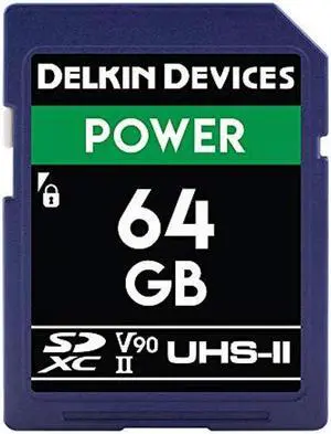 Delkin Devices Power 64GB SD Memory Card - UHS-II (U3/V90) 300MB/s Read 250MB/s Write | SDXC Memory Card for 8K, 4K, HDR, 360o Video | High Performance SD Card 64GB for Cameras