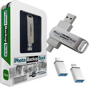 Photo Backup Stick Omega Universal Picture and Video Backup for Any Device - iPhone, Android, Computer, Tablets (128GB)