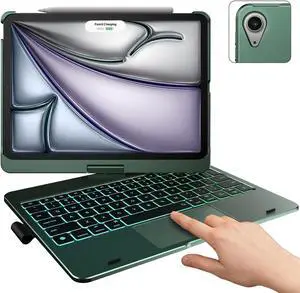 typecase Touch Keyboard Case with Trackpad for iPad Air 11-inch (M2) 2024: 360degRotatable - 11 Colors Backlight - Wireless Keyboard with Pencil Holder for iPad Air 5th & 4th Gen,Midnight Green