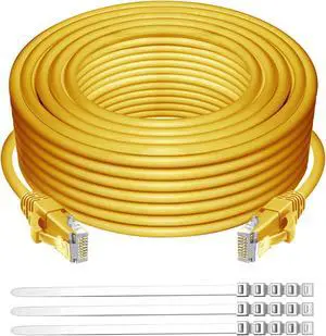 Adoreen Cat 6 Ethernet Cable 250 Ft-Yellow, Outdoor & Indoor Snagless Long Round RJ45 Network Cable, POE, Soft Flexible Gbps Internet LAN Computer Patch Cord for Router Modem Switch Fast Gaming+ Ties