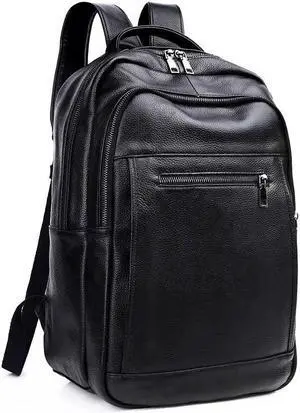 Genuine Leather Backpack Purse for Men 15.6 inch Laptop Backpack Cowhide Shoulder Bag Black Daypack Travel Backpack Rucksack Business Office Bag