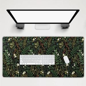 Black Aesthetic Vintage Botanical Gaming Mouse Pad Extended Cute Forest Green Plant Nature Floral Large Big Mousepad Non-Slip Stitched Edge Long Mat for Desk Office Computer,40x20 Inch,100x50 CM