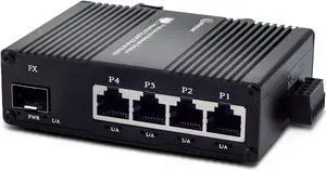 Atroodac Mini Industrial 4 Port Gigabit Switch with SFP Slot Din Rail Wall Fanless Unmanaged Ethernet Switch 4*1000Mbps Ports +1G SFP Fiber Port Supportt Plug & Play Network Switch
