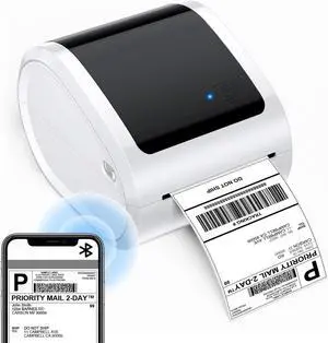 ASprink Bluetooth Thermal Label Printer 4x6 - D520BT Thermal Shipping Label Printer Build-in Holder, Wireless Label Printer for Small Business, Compatible with USPS, Shopify, Ebay,, White