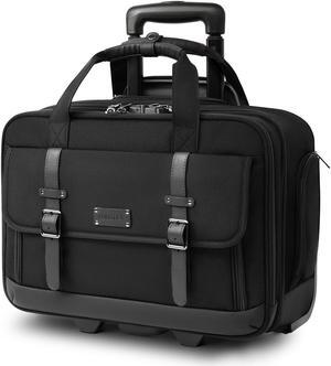AUROTIER Rolling Laptop Bag, Briefcase for Men and Women, 17 Inch Computer Bag with Wheels Underseat Carry on Luggage, Laptop Briefcase Case for Work, Travel, College Teacher, Mobile Office Bag, Black
