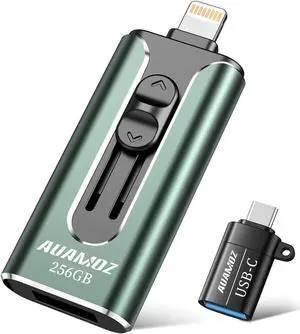 AUAMOZ 256GB Flash Drives Intended for iPhone, Memory Stick Storage for Photos and Videos Backup, Compatible with iPhone iPad Android PC, Plug and Play, No Application Required (Dark Green)